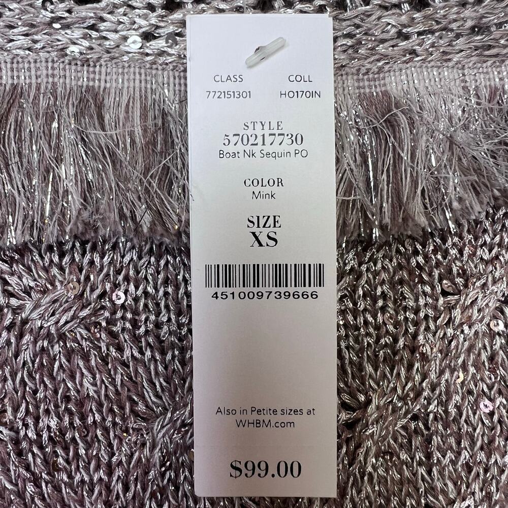 WHBM Sequin Knit Boat Neck Sweater in Taupe with Gold Metallic Knit Women’s XS - Picture 6 of 9